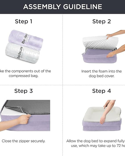 Bedsure XXL Orthopedic Dog Bed - Washable Great Dane Dog Sofa Beds for Giant Dogs, Supportive Foam Pet Couch Bed with Removable Washable Cover, Waterproof Lining and Nonskid Bottom, Lavender BEDSURE