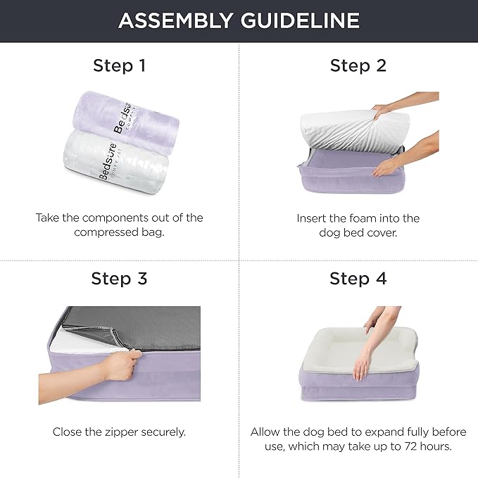 Bedsure XXL Orthopedic Dog Bed - Washable Great Dane Dog Sofa Beds for Giant Dogs, Supportive Foam Pet Couch Bed with Removable Washable Cover, Waterproof Lining and Nonskid Bottom, Lavender BEDSURE