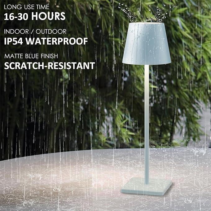 2 Packs Rechargeable LED Table Lamp,Outdoor Cordless Table Lamp Waterproof Portable, Stepless Dimmable Modern Lamp for Restaurant/Bedroom/Outdoor (Blue) - LeafyLoom