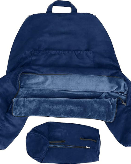 Husband Pillow XXL Cover Aspen Edition Dark Blue, Reversible Microfiber to Microsuede, Side & Back Pockets - Handle for Transport - Super Cozy Bed Rest Pillow Cover with Arms - Easy Care - LeafyLoom