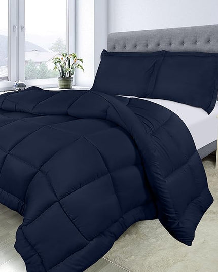 Utopia Bedding Queen Size Comforter Set with 2 Pillow Shams, Bedding Comforter Sets, Down Alternative Navy Comforter, Soft and Comfortable, Machine Washable - LeafyLoom