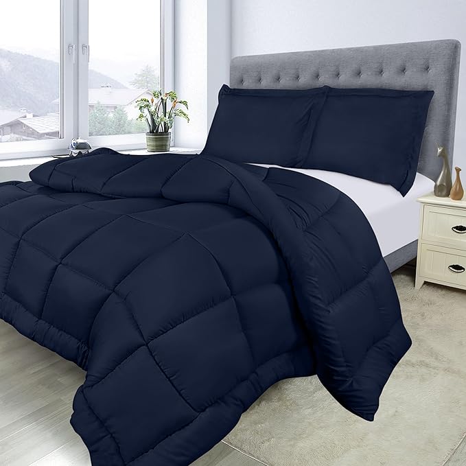 Utopia Bedding Queen Size Comforter Set with 2 Pillow Shams, Bedding Comforter Sets, Down Alternative Navy Comforter, Soft and Comfortable, Machine Washable - LeafyLoom