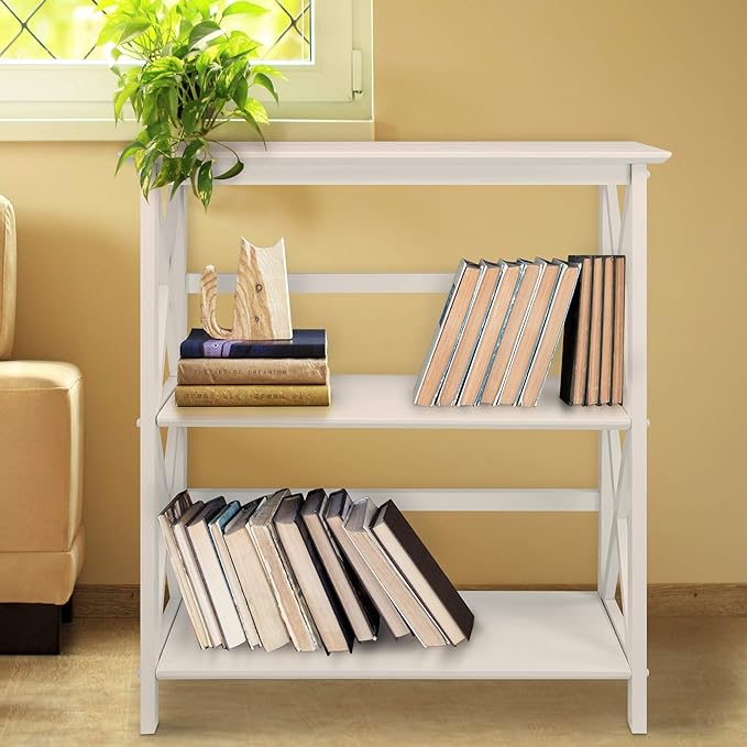 Casual Home 3-Shelf Montego Bookcase, White - LeafyLoom