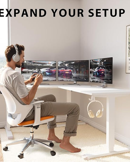 L-Shaped Electric Standing Desk, 63 x 48 Inches Height Adjustable Coner Table, Home Office Computer Workstation, White, 63 x 48 Inch - LeafyLoom