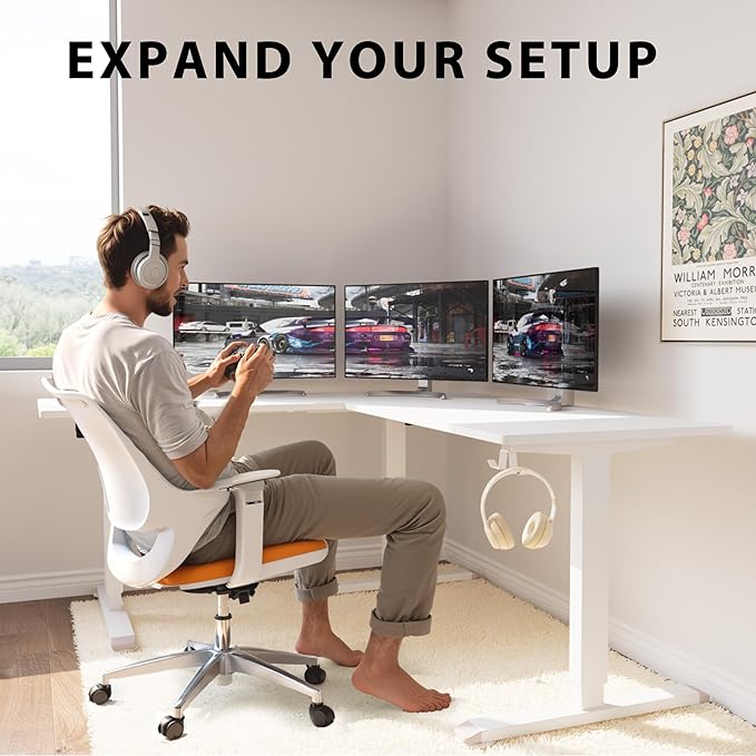 L-Shaped Electric Standing Desk, 63 x 48 Inches Height Adjustable Coner Table, Home Office Computer Workstation, White, 63 x 48 Inch - LeafyLoom