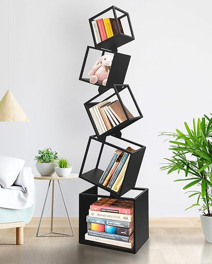 Unique Bookshelf, Book Shelves for Living Room, Geometric Bookcase, Modern Bookcase, Cool Bookshelf, Black Bookshelf, 67" Tall, Metal - LeafyLoom
