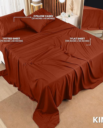 Utopia Bedding King Bed Sheets Set - 4 Piece Bedding - Brushed Microfiber - Shrinkage and Fade Resistant - Easy Care (King, Terracotta Orange) - LeafyLoom