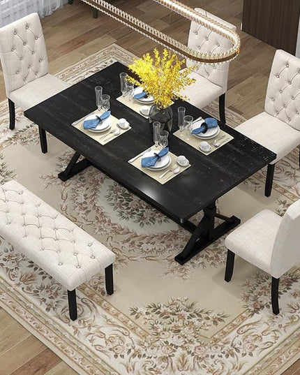 RITSU 6-Piece 72-Inch Rectangular Dining Table Set with 4 Upholstered Button-Tufted Chairs and Bench W/Wooden Structure & Shaped Legs for Living Room, Apartment, Espresso, 72inch - LeafyLoom