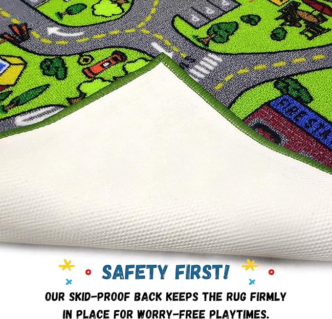 ToyVelt Kids Carpet Playmat Car Rug – Educational Road Traffic Carpet Multi Color Play Mat - X-Large 71" x 39" Best Kids Rugs for Playroom & Kid Bedroom – for Ages 3-12 Years Old - LeafyLoom
