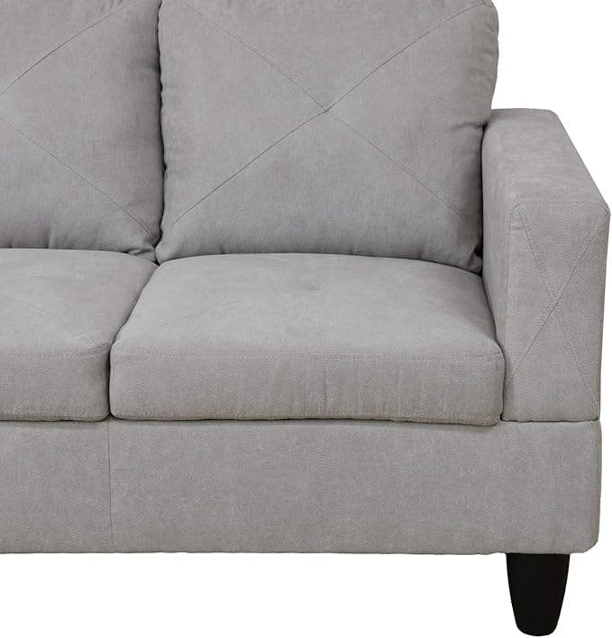 ROOMTEC 3 Piece L Shape Sectional Sofa Set, Upholstered Corner Couch with Storage Ottoman & Right Chaise Lounge, Flannelette Tufted Cushions, for Living Room, Apartment, Grey White - LeafyLoom