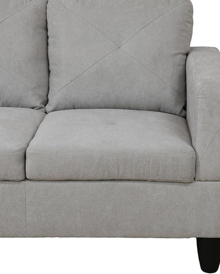 ROOMTEC 3 Piece L Shape Sectional Sofa Set, Upholstered Corner Couch with Storage Ottoman & Left Chaise Lounge, Flannelette Tufted Cushions, for Living Room, Apartment, Grey White - LeafyLoom