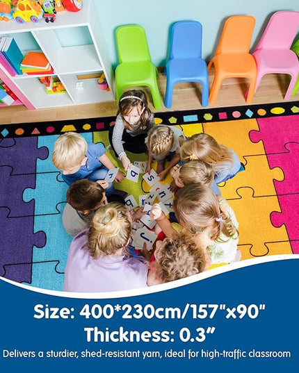 Booooom Jackson Thick Classroom Rug 13'x7'5''Large Puzzle Classroom Carpet Preshool Seating Rug for School, Children's Classroom Area Rug for Classroom with 0.3''Non-Slip Backing (Pro, Purple) - LeafyLoom