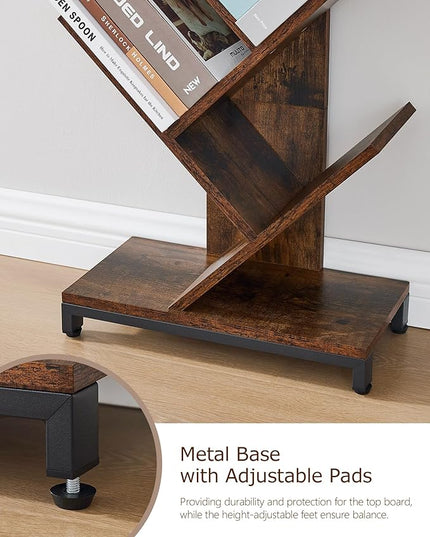 10 Shelf Tree Bookshelf, Floor Standing Wood Bookshelf for Books/Magazine/CDs/Movies, Modern Storage Rack Tree Bookcase, Utility Organizer Shelves for Narrow Space Home Office, Rustic Brown - LeafyLoom