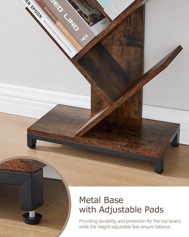 10 Shelf Tree Bookshelf, Floor Standing Wood Bookshelf for Books/Magazine/CDs/Movies, Modern Storage Rack Tree Bookcase, Utility Organizer Shelves for Narrow Space Home Office, Rustic Brown - LeafyLoom