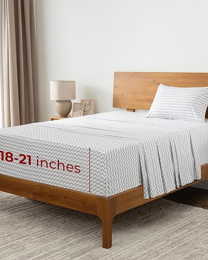 Mellanni Extra Deep Twin Sheets - 3 PC Iconic Collection Bedding Sheets & Pillowcases - Hotel Luxury, Ultra Soft, Cooling Bed Sheets - Extra Deep Pocket up to 21 inch (Twin, Chevron Gray) - LeafyLoom