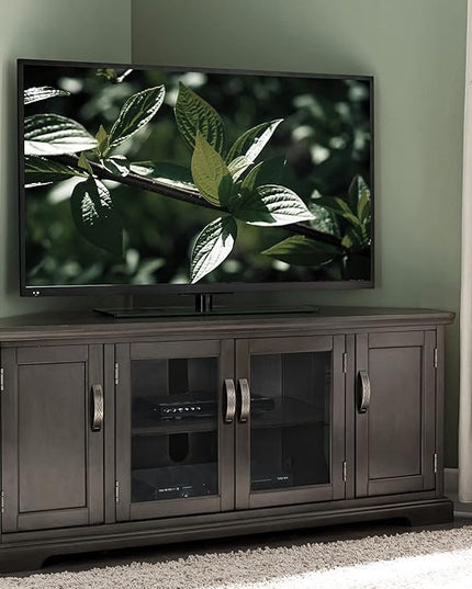 Leick Home 84386 Corner TV Stand with Enclosed Storage For 65" TV's, Riverstone Gray - LeafyLoom