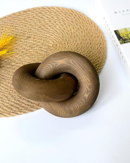 Wood kont Decor Coffee Table Decor for Living Room, Wood Chain Link Decor, Hand Carved Decoration for Home, Modern Farmhouse, Boho and Shelf Object, Brown - LeafyLoom