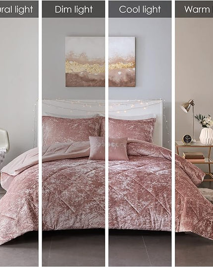Intelligent Design King Comforter Set, Velvet Comforter Set , Luxury Diamond Quilting Comforter Set, Fluffy Comforter Bed Set with Decorative Pillowand 2 Shams, 4 Piece Pink, King/ Cal King - LeafyLoom
