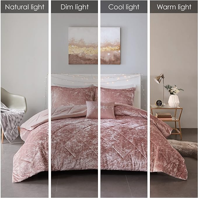 Intelligent Design King Comforter Set, Velvet Comforter Set , Luxury Diamond Quilting Comforter Set, Fluffy Comforter Bed Set with Decorative Pillowand 2 Shams, 4 Piece Pink, King/ Cal King - LeafyLoom