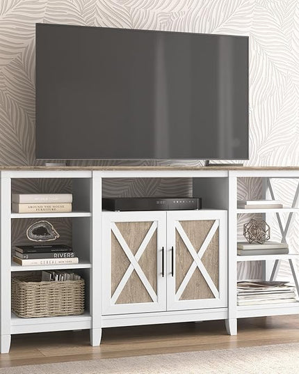 Bush KWV160G2W-03 Key West Tall TV Stand, Shiplap Gray/Pure White, Screens up to 65-Inch - LeafyLoom