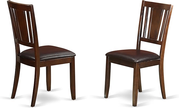 East West Furniture Antique 3 Piece Modern Set Contains a Round Kitchen Table with Pedestal and 2 Faux Leather Dining Room Chairs, 36x36 Inch, Mahogany - LeafyLoom