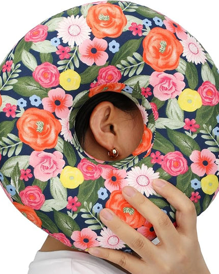 Piercing Pillow Ear Pillows Donut with Hole for Ear Pain CNH Piercing Pain Relief Sleeping Pressure Sore Side Sleepers Ear Guard Protector, Cute Flower - LeafyLoom