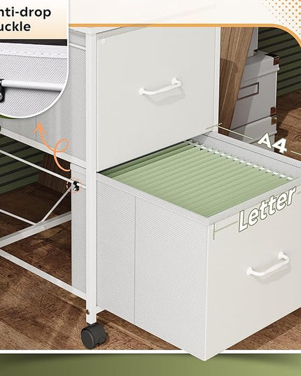 DEVAISE 2 Drawer Mobile File Cabinet, Rolling Printer Stand with Open Storage Shelf, Fabric Vertical Filing Cabinet fits A4 or Letter Size for Home Office, White - LeafyLoom