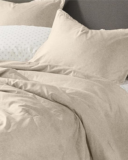 7 Pieces Beige Bedding Sets with Comforter, Modern Farmhouse Bed in a Bag King Size, Solid Lightweight Comforter Set with Sheets, Pillowcases & Shams - LeafyLoom