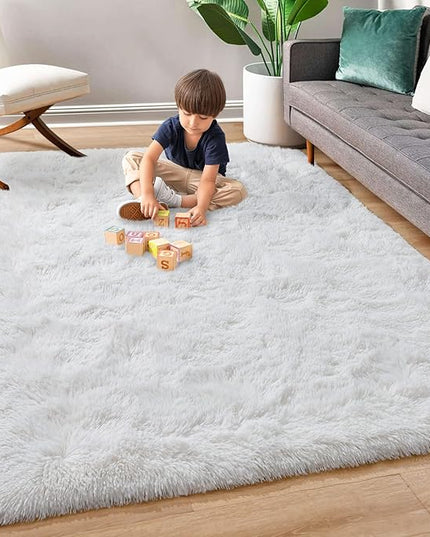 Super Soft Fluffy Shaggy Rugs 5x8 Feet for Living Room Bedroom, Fuzzy Plush Area Rugs for Girls Kids Room Nursery Home Decor, Furry Dorm Rug Cute Non-Slip Indoor Floor Carpet, Cream White - LeafyLoom