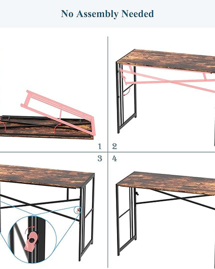 EMODA 40 inch Folding Desk No Assembly Needed Home Office Desk Study Writing Gaming Computer Table, Rustic Brown - LeafyLoom