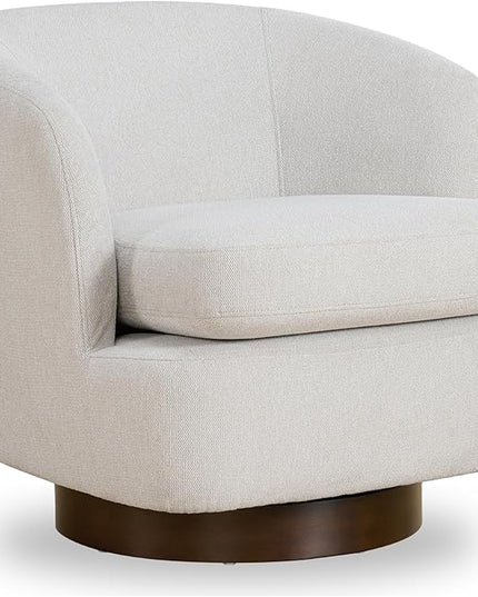 Swivel Accent Chair Modern Barrel Armchair with Wood Base for Bedroom Reading Waiting Living Room, Cream - LeafyLoom