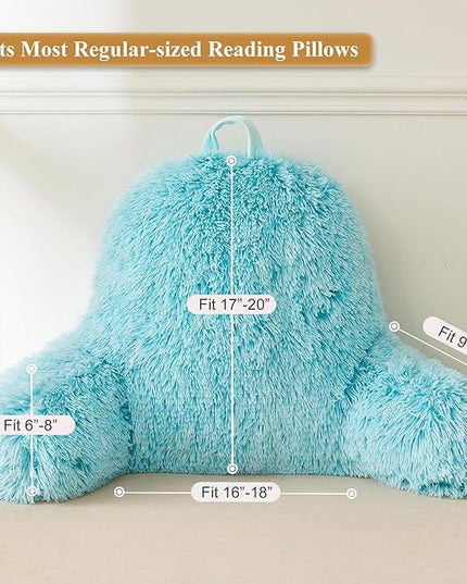 XeGe Faux Fur Reading Pillow Cover (No Filler), Fluffy Back Rest Pillow Case for Bed Sitting Up, Adults Kids Gaming Shaggy Sit Up Back Support Pillow Cover with Arms for Couch Chair Car, Aqua Ombre - LeafyLoom