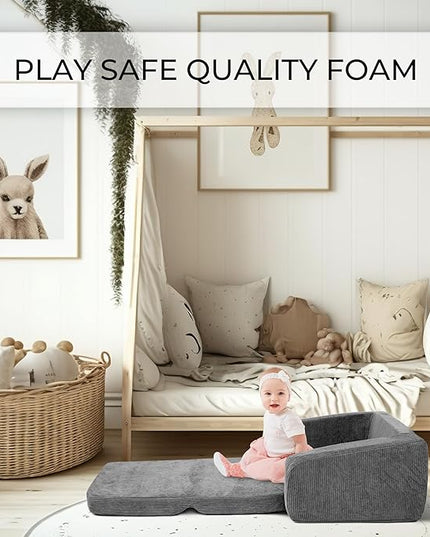 ZICOTO Comfy Kids Chair for Toddler - Stylish 2 in 1 Lounger Made of Memory Foam Easily Unfolds Into a Soft Baby Couch to Nap On - Modern Fold Out Sofa for The Little Ones - LeafyLoom