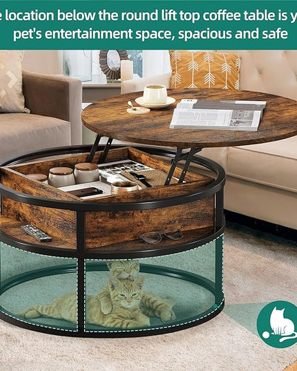 YITAHOME Round Lift Top Coffee Table, Coffee Tables for Living Room with Hidden Storage Compartment, Modern Coffee Table with Storage for Home Office,Round Center Tables Living Room,Rustic Brown - LeafyLoom