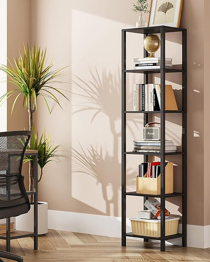 TUTOTAK Bookshelf, 6-Tier Tall Book Shelf, Narrow Bookcase for Small Space, DIY Stackable Bookshelf, for Living Room, Office, Study, Entryway, Industrial, Black BS01BK006 - LeafyLoom