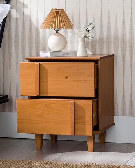 Walker Edison Sprague Contemporary Detailed Drawer Solid Wood Nightstand, 20 Inch, Caramel - LeafyLoom