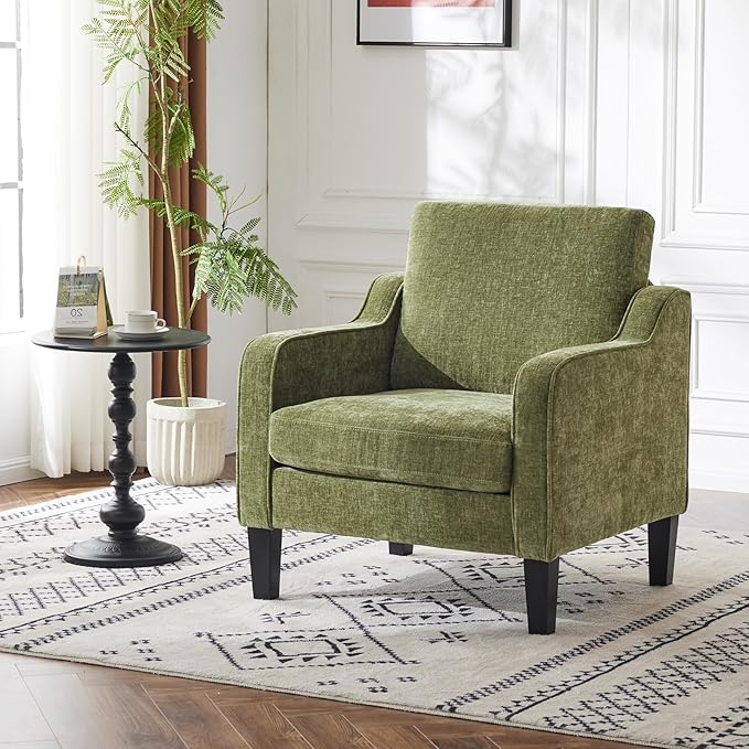 VINGLI Accent Chair for Living Room Chairs Olive Green Reading Chair for Bedroom Scooped Arm Chair Mid Century Modern Accent Chairs Upholstered Comfy Chair for Apartment, Waiting Room - LeafyLoom