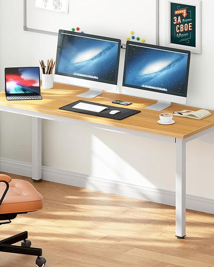 DlandHome 63 inches X-Large Computer Desk, Composite Wood Board, Decent and Steady Home Office Desk/Workstation/Table, BS1-160TW Teak and White Legs, 1 Pack - LeafyLoom