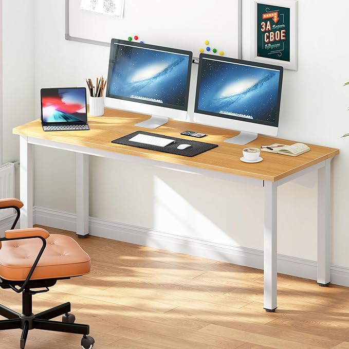 DlandHome 63 inches X-Large Computer Desk, Composite Wood Board, Decent and Steady Home Office Desk/Workstation/Table, BS1-160TW Teak and White Legs, 1 Pack - LeafyLoom