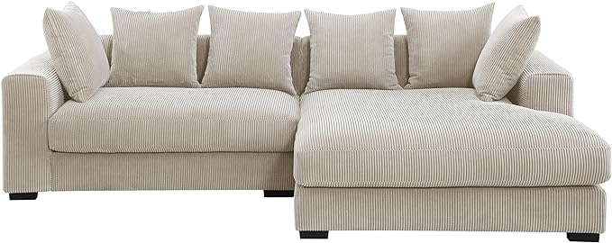 110" Modern L-shaped Sectional Sofa with Big Chaise,Upholstered Sleeper Couch W/ 6 Throw Pillows & Generously Armrests,Easy Assembly,Spacious Loveseat for Living Room Apartment Home,Beige - LeafyLoom