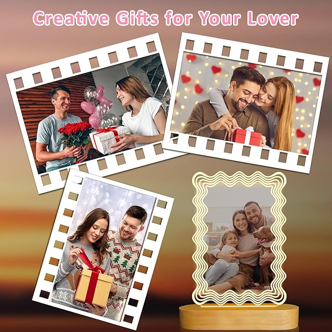 Attivolife Light up Wavy Photo Frame, 4x6 Inches Picture Frame Cute Night Light for Bedroom Aesthetic, Unique Birthday Christmas Gifts for Girl Lover Friends - LeafyLoom