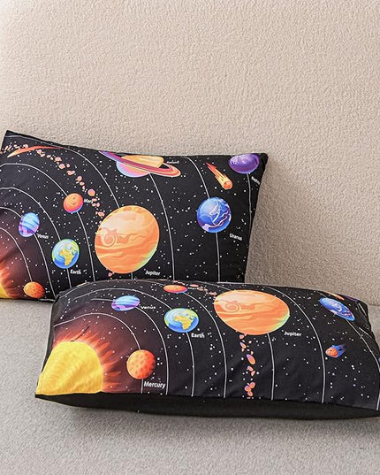 Solar System Comforter Set Twin Outer Space Room Decor Bedding Set 3 Pieces 1 Planets Theme Comforter and 2 Pillow Shams for Boys Kids Ultra-Soft Microfiber All Seasons for Bedroom Sofa - LeafyLoom