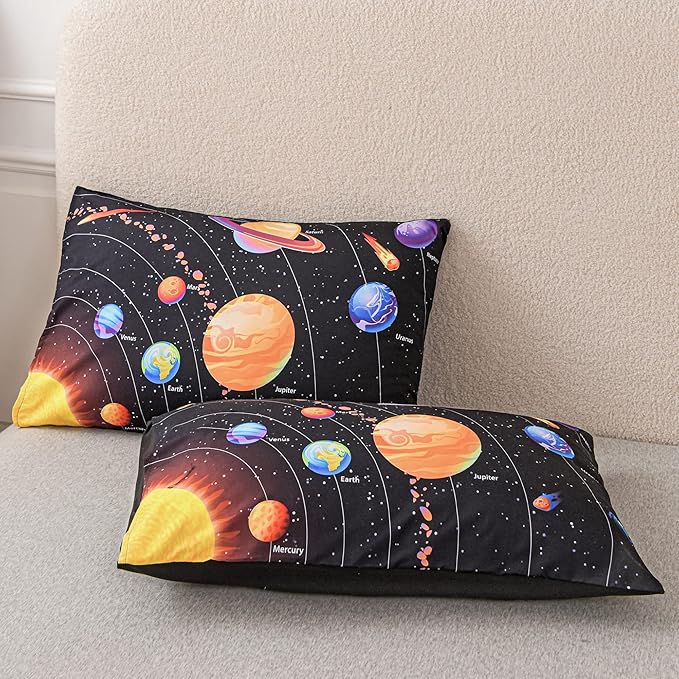 Solar System Comforter Set Twin Outer Space Room Decor Bedding Set 3 Pieces 1 Planets Theme Comforter and 2 Pillow Shams for Boys Kids Ultra-Soft Microfiber All Seasons for Bedroom Sofa - LeafyLoom