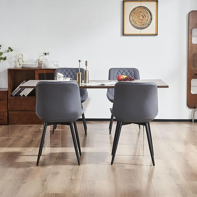 YOUNIKE Dining Chairs set of 2 with High Backs Mid Century Modern Kitchen & Dining Room Chairs PU Faux Leather Upholstered sillas de comedor Comfortable Padded Accent Chair with Metal Legs Dusty Blue - LeafyLoom
