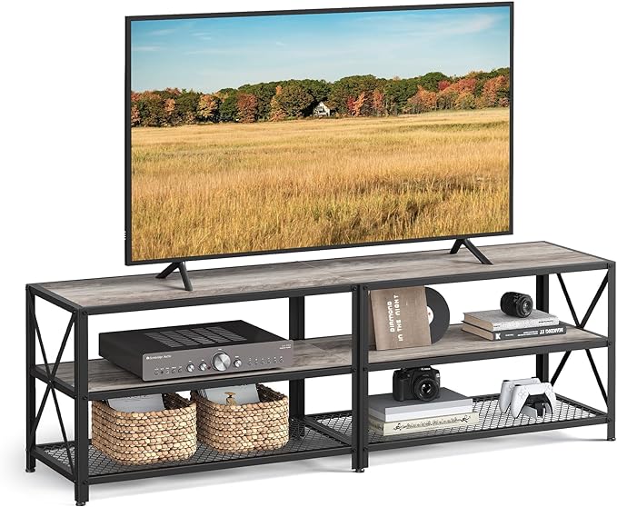 VASAGLE TV Stand, TV Console for TVs Up to 70 Inches, TV Table, 63 Inches Width, TV Cabinet with Storage Shelves, Steel Frame, for Living Room, Bedroom, Greige and Black ULTV095B02 - LeafyLoom