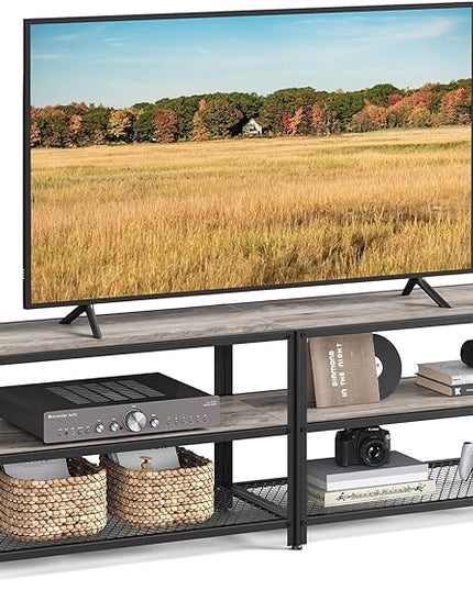 VASAGLE TV Stand, TV Console for TVs Up to 65 Inches, TV Table, 55.1 Inches Width, TV Cabinet with Storage Shelves, Steel Frame, for Living Room, Bedroom, Greige and Black ULTV094B02 - LeafyLoom