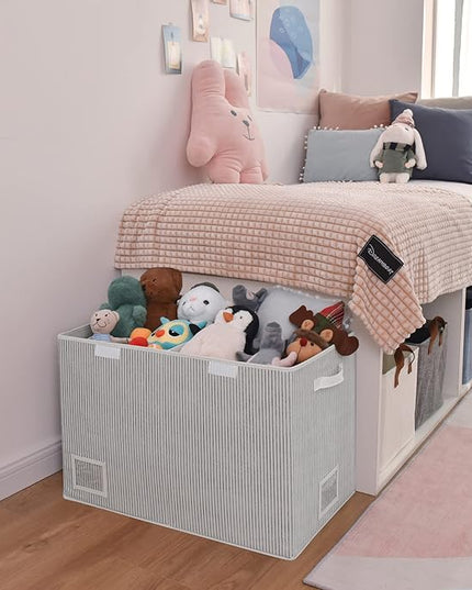 GRANNY SAYS Toy Chest with Lids, Foldable Toy Storage Organizer with Handles, Stuffed Animal Storage for Nursery Room Playroom, Living Room, Large Toy Box for Girls and Boys, White/Black - LeafyLoom