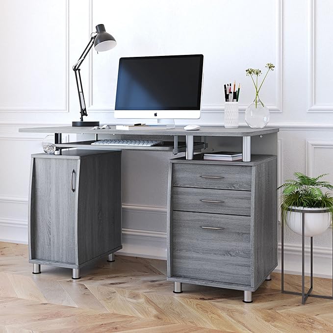 Techni Mobili Small Computer Desk in Gray - LeafyLoom