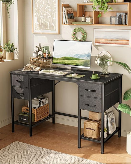 47 Inch Computer Desk with 4 Drawers, Office Desk with Mesh Shelf, Gaming Desk, Large Storage, Writing Desk Work Desk for Home Office, Study, Bedroom, Work from Home, Black - LeafyLoom