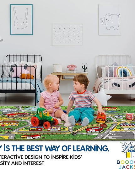 Jackson Car Mat for Kids Toy Cars,52"x 74" Train Rug Play Mat with Non-slip Backing, Kids Car Rug Play Mat for Playroom Large Car Rug Train Rug Play Mat for Children - LeafyLoom